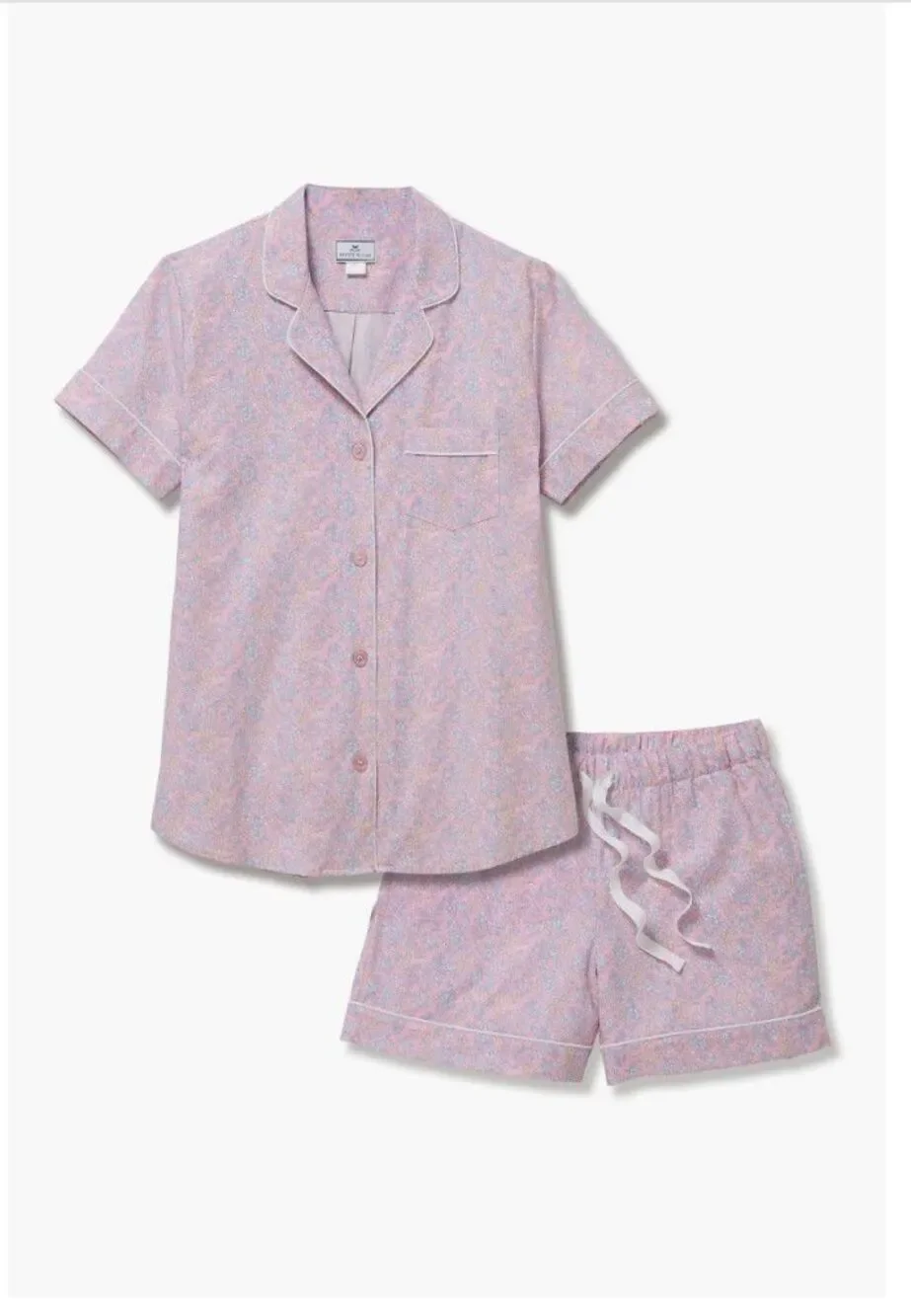 NEW Women's PETITE PLUME Pink Flowers Twill Short Pajama Set PJ's Size Small